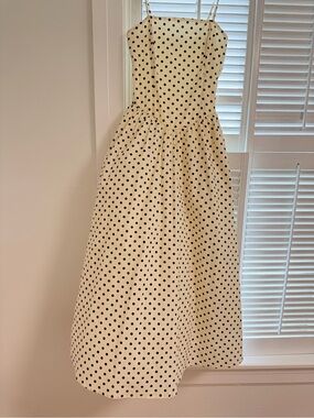 Cream Polka Dot Midi Dress with Spaghetti Straps